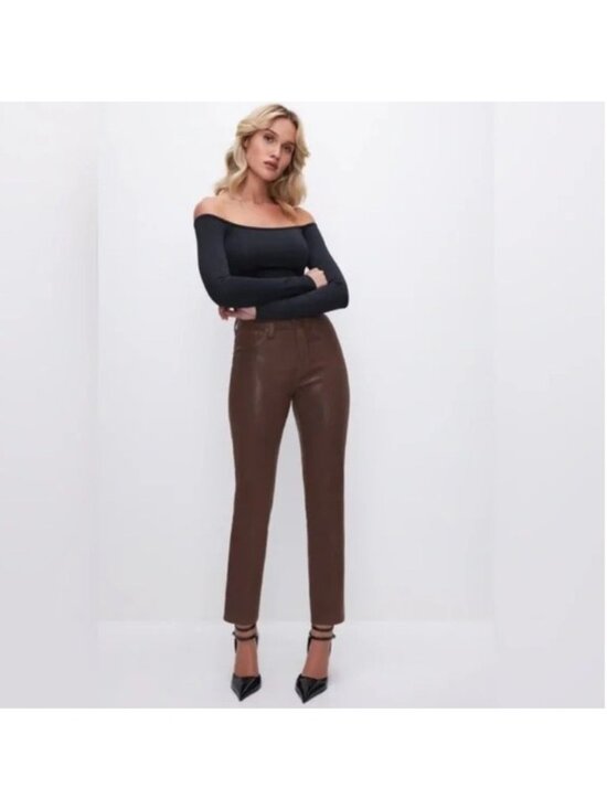 Good American Denim - Good American GOOD LEGS COATED STRAIGHT JEANS LIGHT MOCHA 28